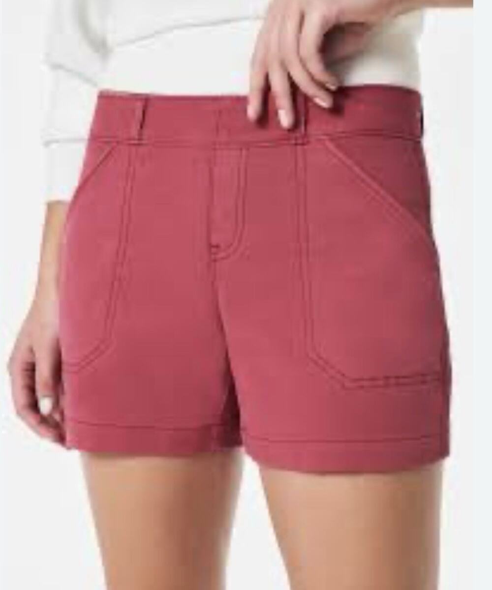 SPANX Stretch Twill Pull On Shorts XL Red Terracotta Tummy Control Patch Pocket